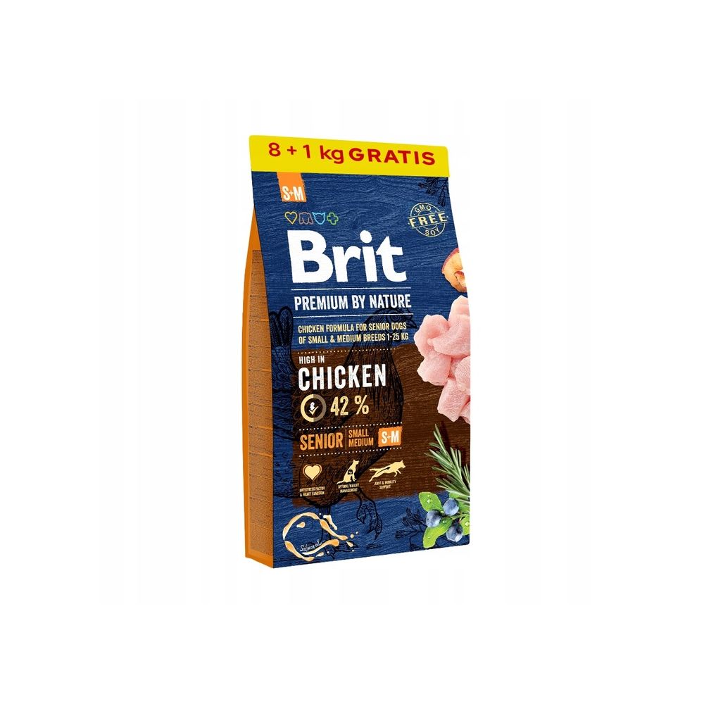 Brit Premium By Nature Chicken Senior Kurczak Karma Dla Starszych Psów Małych I Średnich Ras S+M 8 + 1 kg