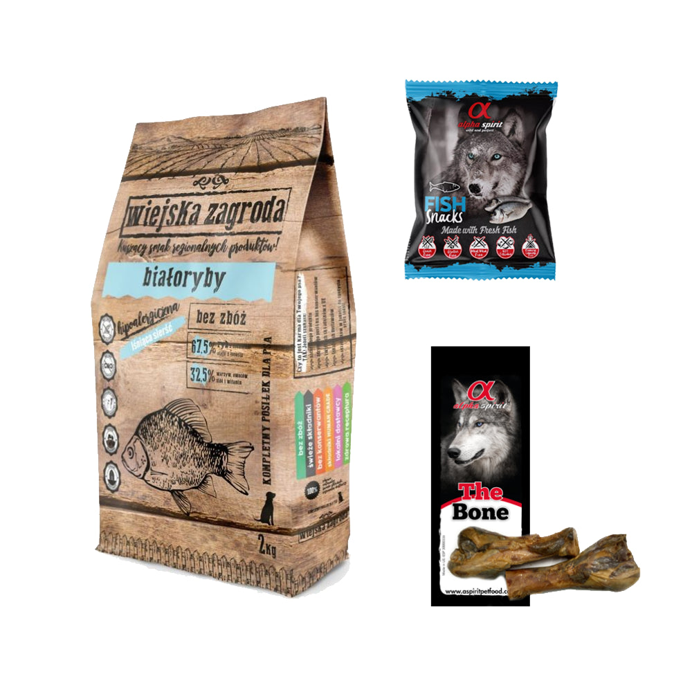 Pakiet Wiejska Zagroda Białoryby 2kg + 2 Przysmaki Alpha Spirit GRATIS!