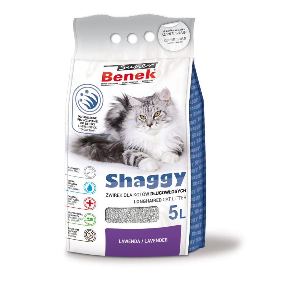 Super Benek Shaggy Dla Kotów Długowłosych o Zapachu Lawendy 5 l