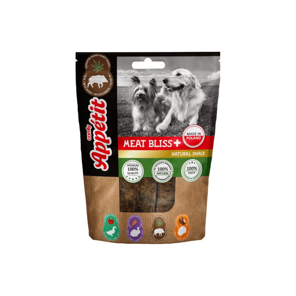 Comfy Appetit Bliss+ paski dziczyzna z konopią 100g przysmak dla psa