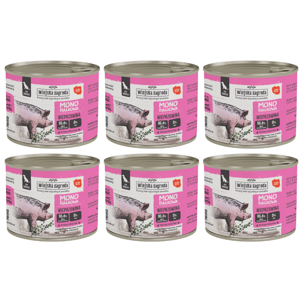 Pakiet Wiejska Zagroda Monoproteinowa Mokra Karma Dla Dorosłych Psów Wieprzowina 6 x 200 g