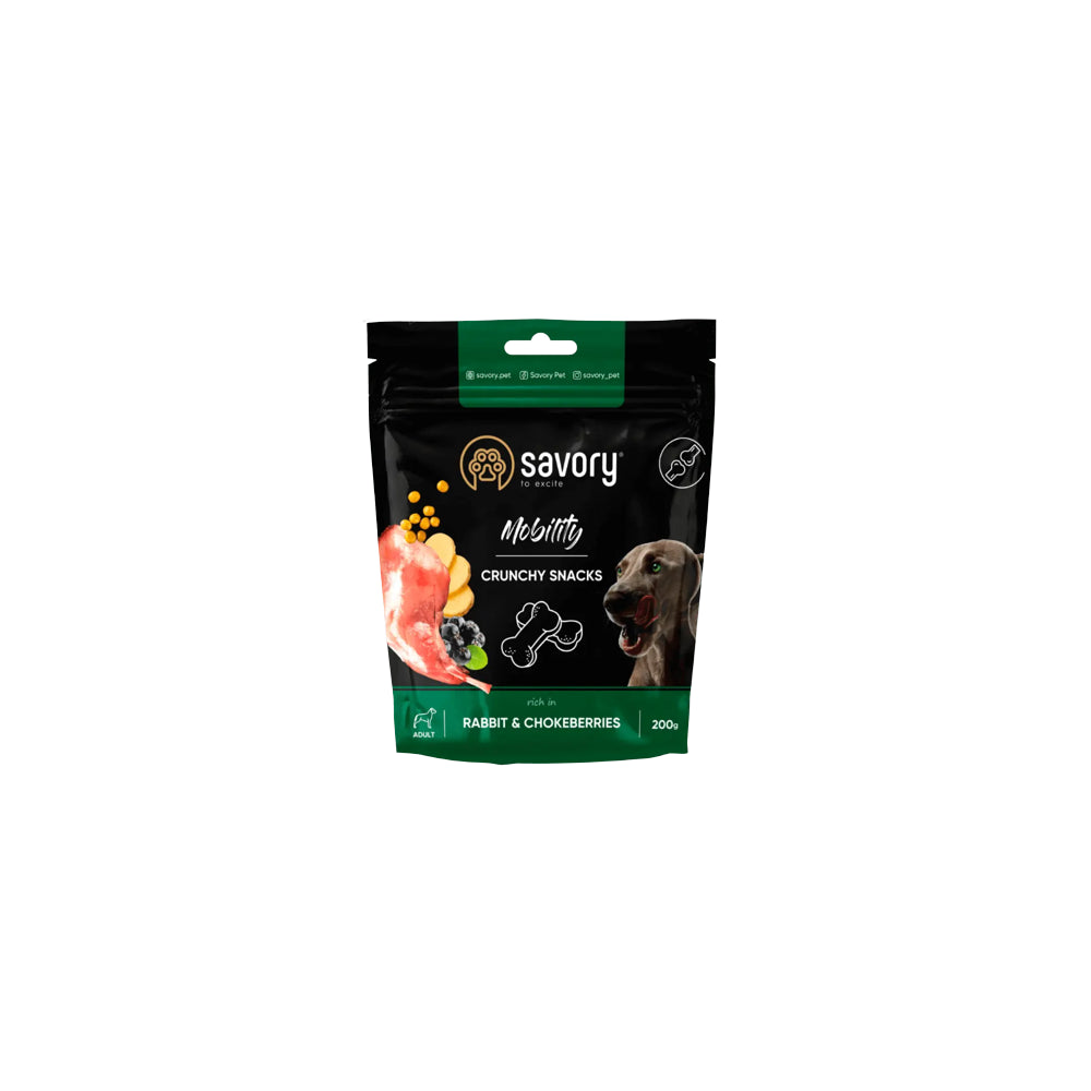 Savory Dog Crunchy Snacks Mobility Rabbit&Chockeberries Chrupiące Przysmaki Ochrona Kości i Stawów z Królikiem i Aronią Dla Psów 200 g