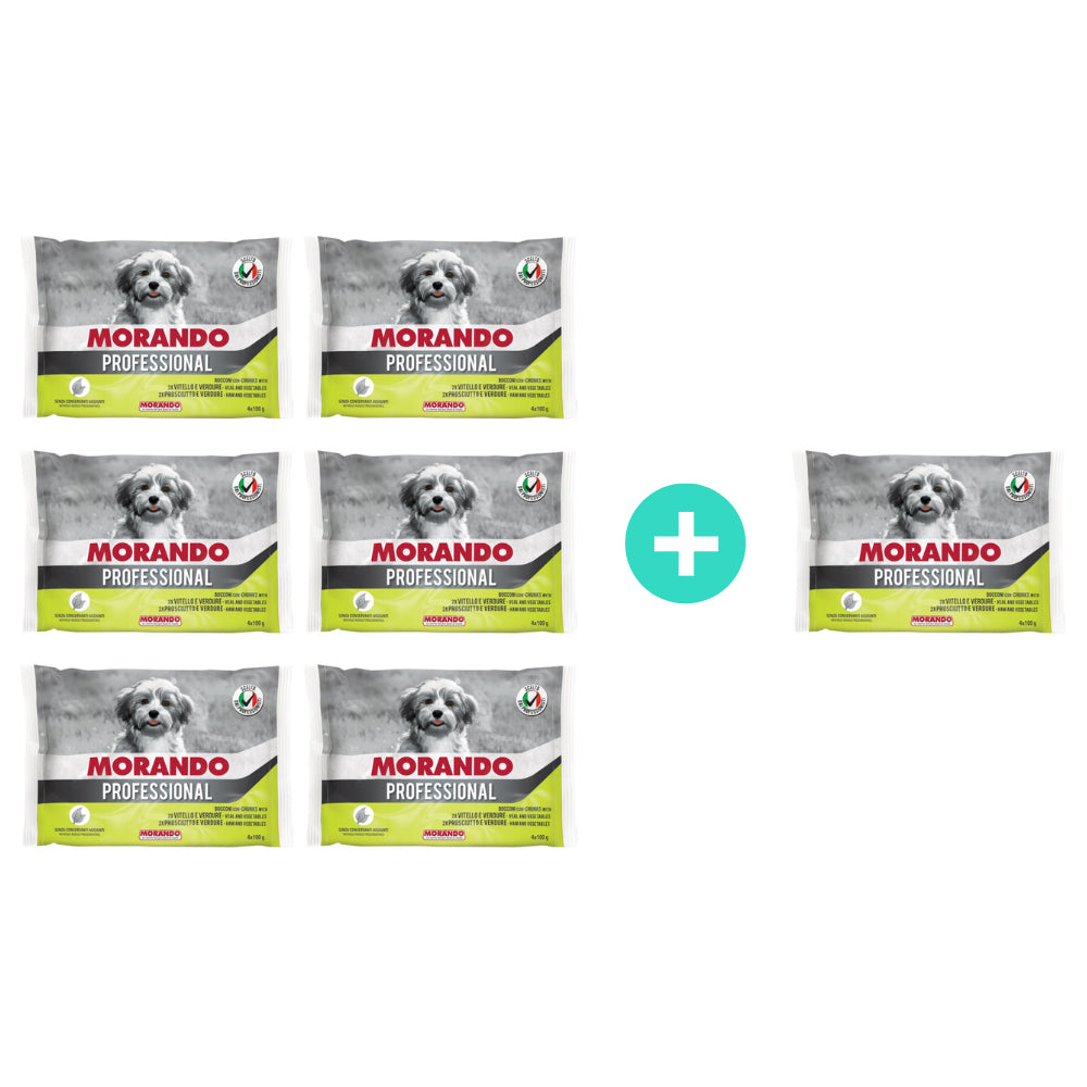 Pakiet Morando Pro Mokra Karma Dla Psów Małych Ras 2x Pasztet z Cielęciną i Warzywami 2x Szynka z Warzywami 6 x (4x100) g + 1 x (4x100 g) GRATIS!