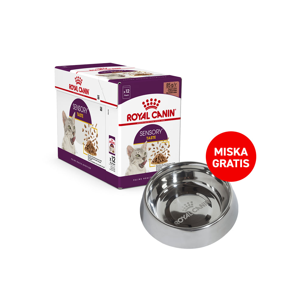 Pakiet Royal Canin Sensory Taste Karma Mokra Kawałki w Sosie Dla Kotów Dorosłych Pobudzająca Wrażenia Smakowe 12 x 85 g + Miska Dla Kota GRATIS!