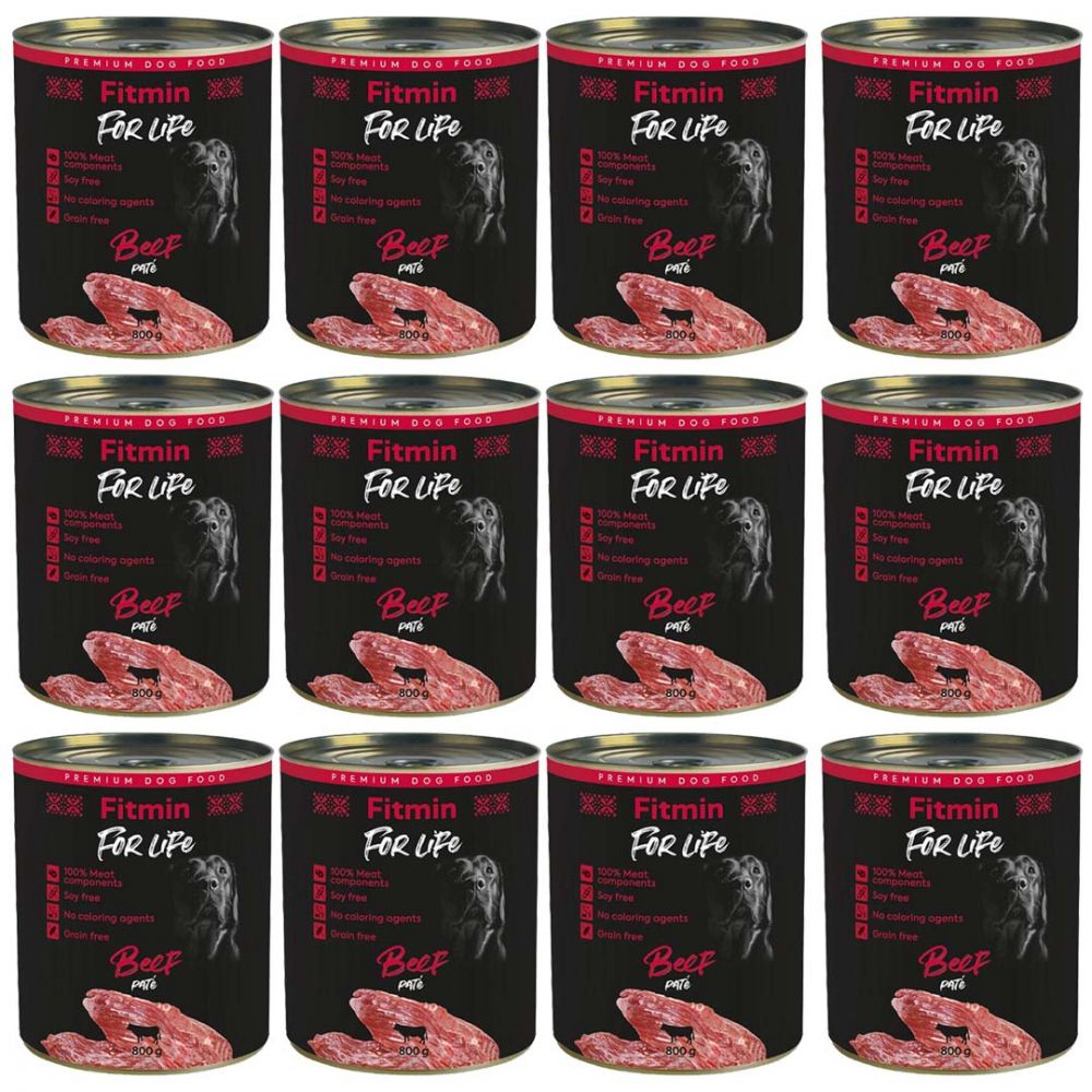 Pakiet Fitmin For Life Beef Pate Karma Dla Dorosłych Psów z Wołowiną 12 x 800 g
