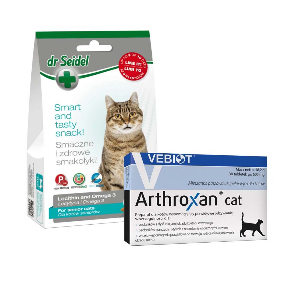 Pakiet Arthroxan Preparat Dla Kotów Dorosłych i Kociąt Wspomagający Prawidłowy Rozwój Kośćca I Funkcjonowanie Układu Ruchu 30 Tabletek + Dr Seidel Smakołyki Dla Kotów Seniorów 50 g GRATIS!