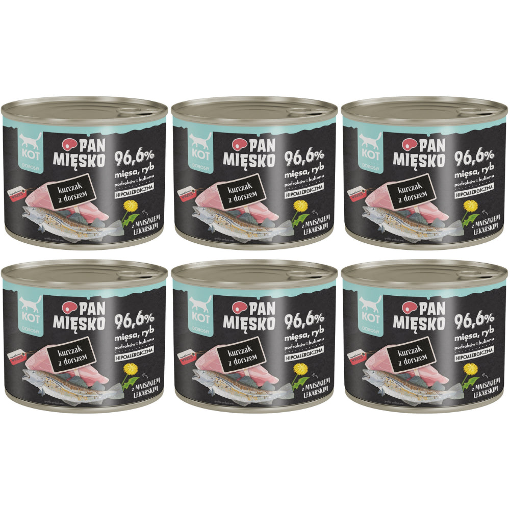 Pakiet Pan Mięsko Mokra Karma Dla Dorosłych Kotów Kurczak z Dorszem 6 x 200 g