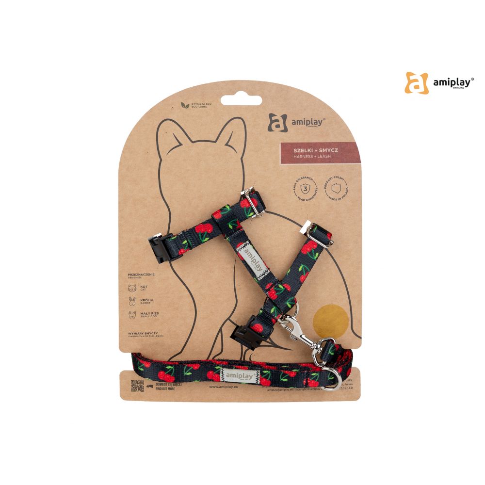 Amiplay Szelki+Smycz Dla Kota BeHappy Cherry Rozmiar M