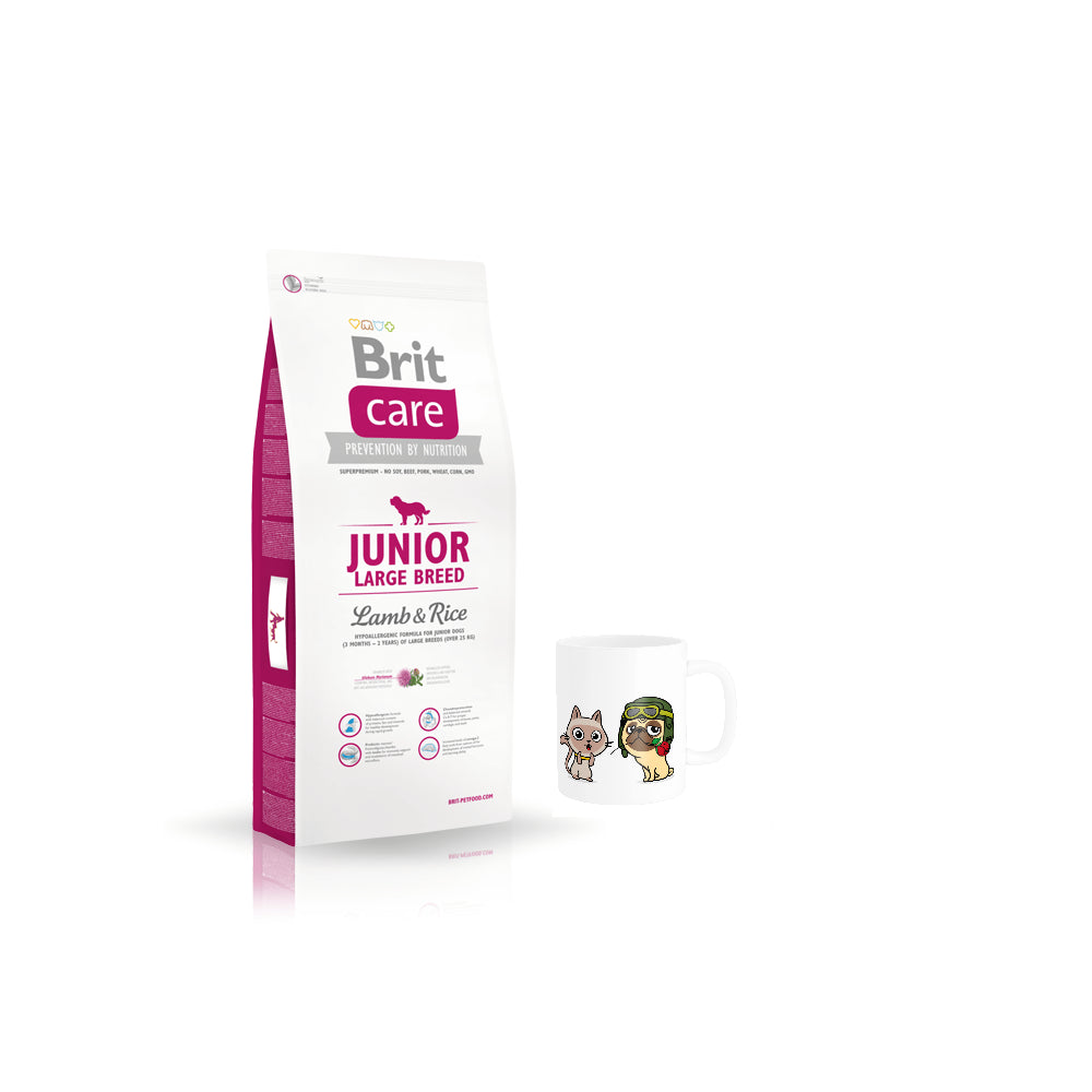Pakiet Brit Care Lamb & Rice Jagnięcina & Ryż Junior Large Breed Karma Dla Młodych Psów Dużych Ras 12 kg + Kubek z Twoim Pupilem !