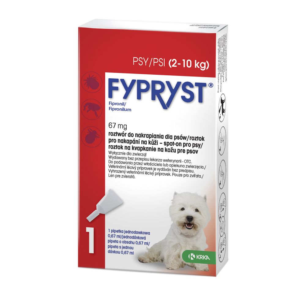 Fypryst Spot On 67 mg / 0,67 ml dla Psów 2 - 10 kg 3 Pipety