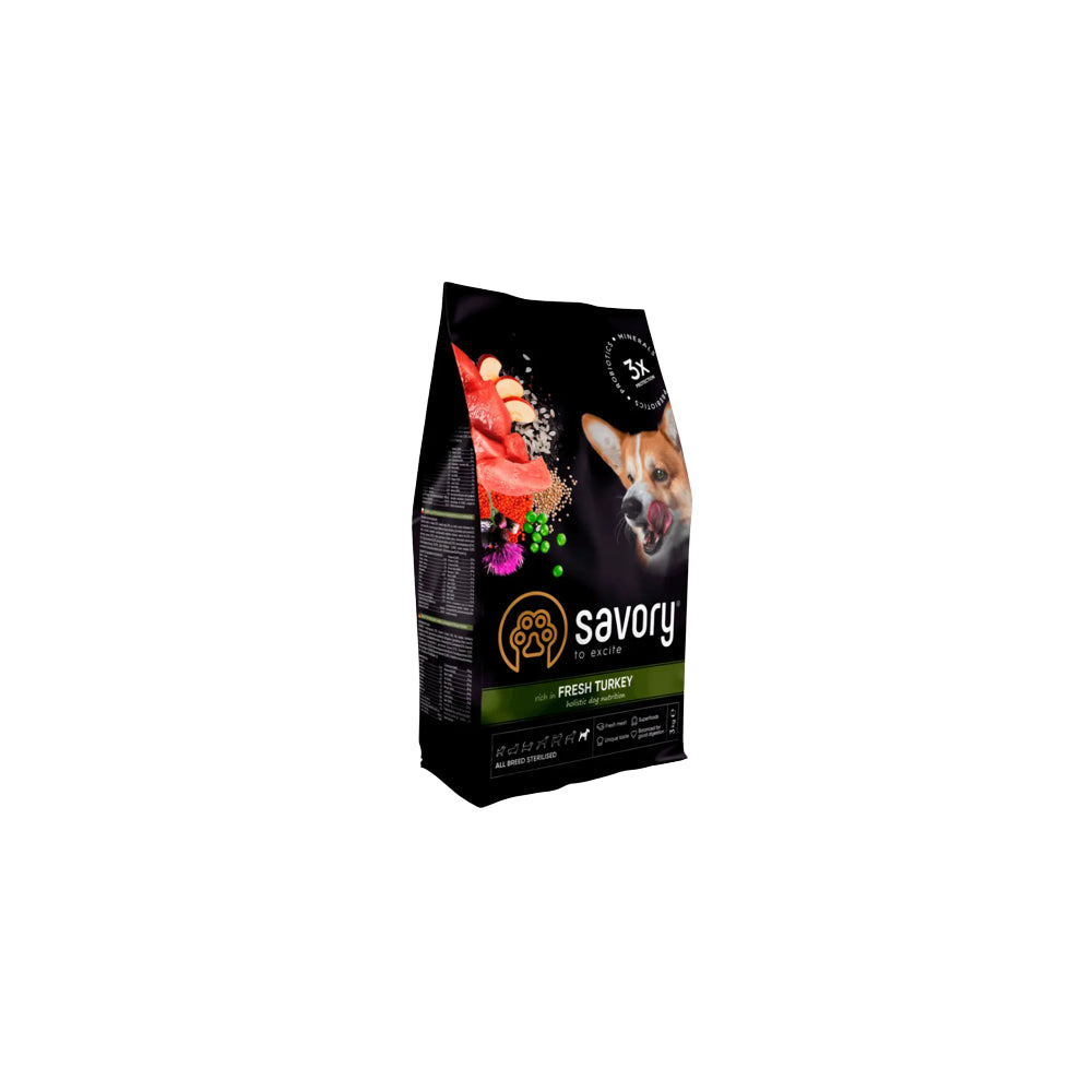 Savory Dog Adult All Breeds Sterilised Turkey Karma Sucha Dla Dorosłych Psów Wszystkich Ras z Indykiem 3 kg