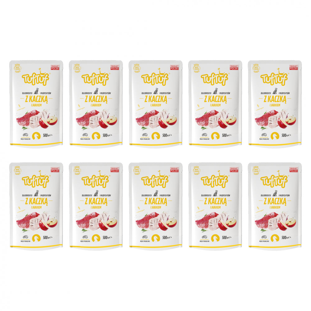 Pakiet Bult TufTuf Mielonka Dla Młodych i Dorosłych Psów Z Kaczką i Jabłkiem 10 x 500 g