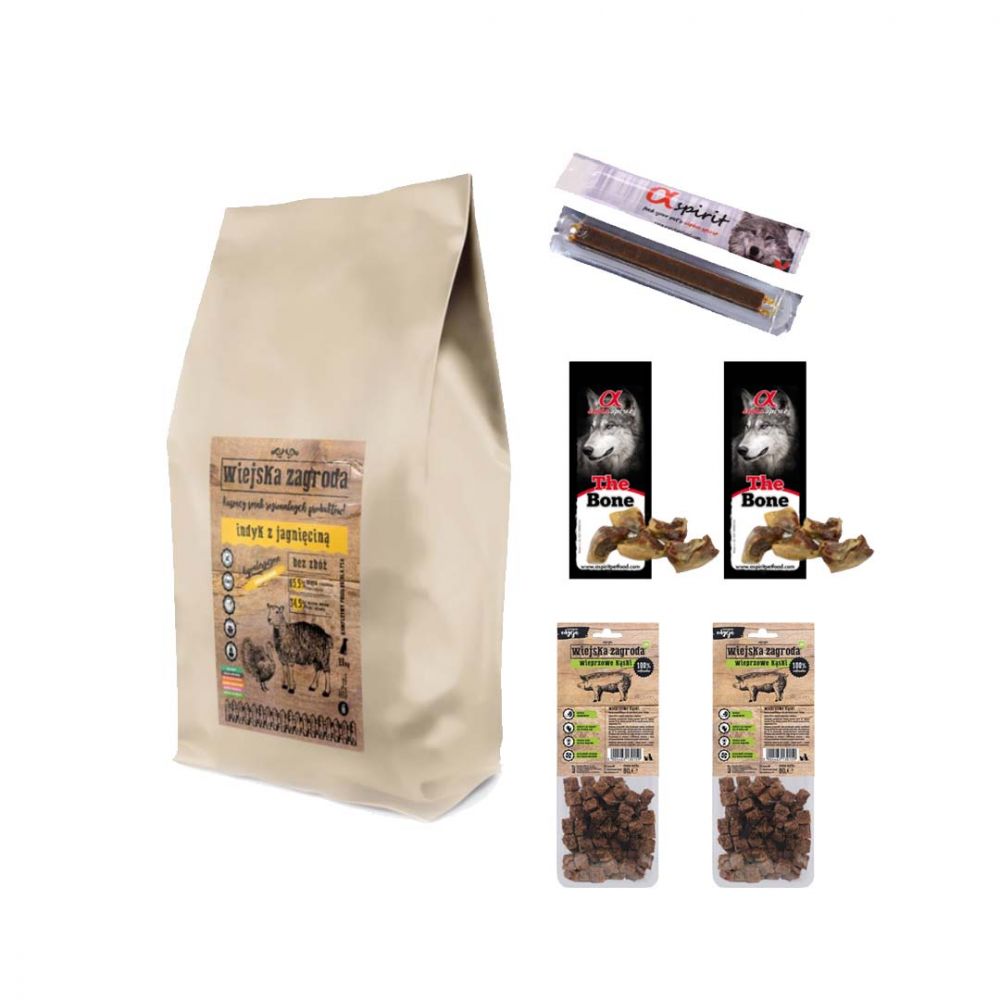 Pakiet Wiejska Zagroda Indyk z Jagnięciną 20 kg + 6 Przysmaków GRATIS!