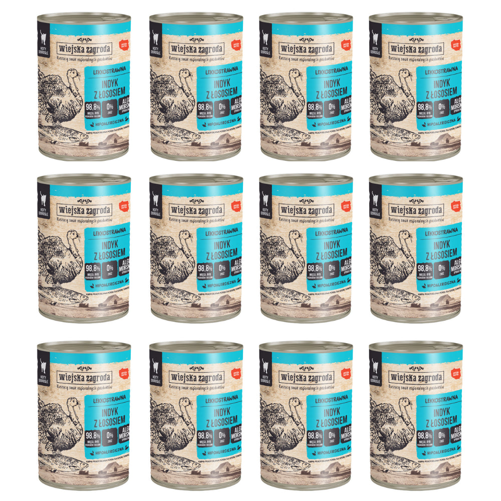 Pakiet Wiejska Zagroda Indyk z Łososiem 12 x 400 g