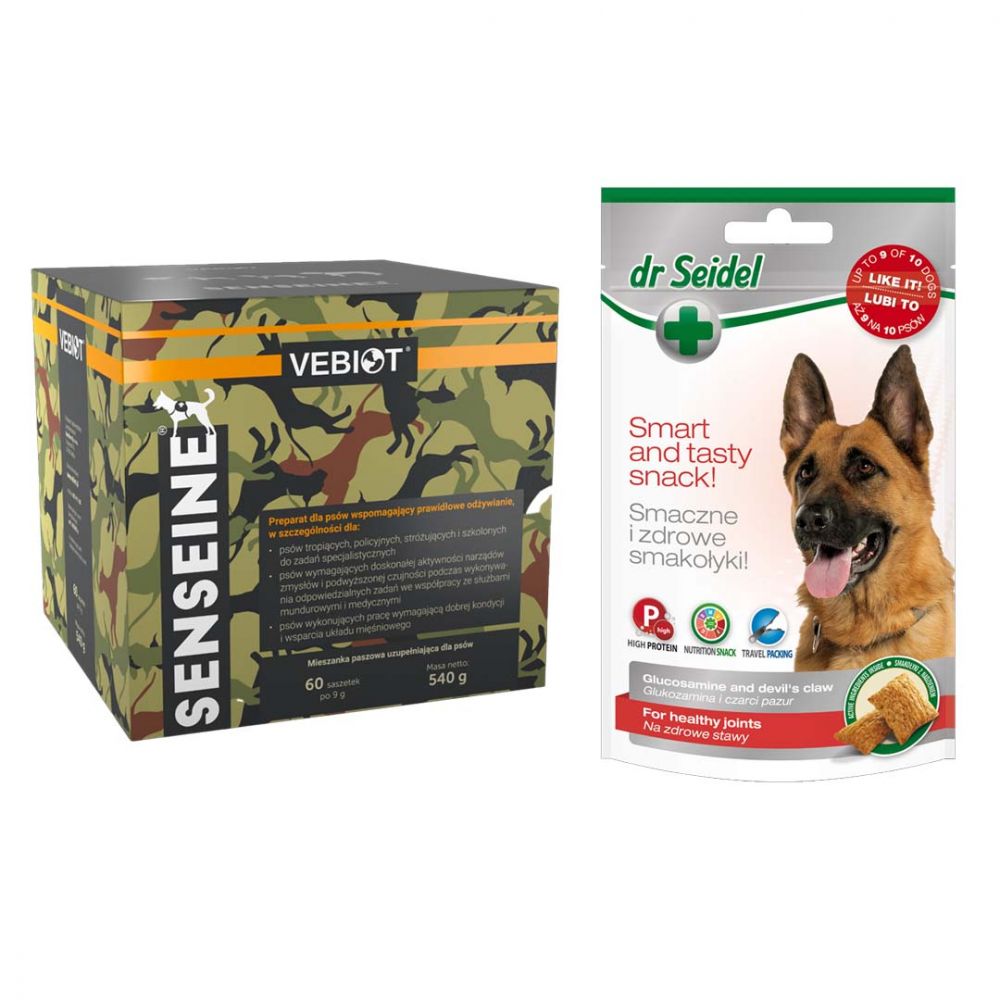 Pakiet Senseine Dog Preparat Dla Psów Pracujących  Wymagających Wysiłku 60 Saszetek Typu Stick + Dr Seidel Smakołyki Zdrowe Stawy dla Psa 90 g GRATIS!