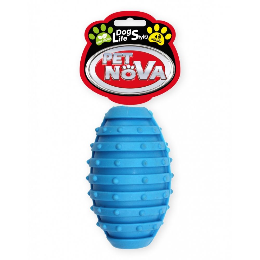 Pet Nova Dog Life Style Piłka Rugby z Dzwonkiem Niebieska o Zapachu Mięty 10 cm