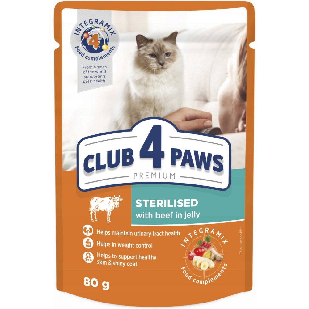 Club 4 Paws Mokra Karma Dla Sterylizowanych Kotów Wołowina w Galarecie 80 g