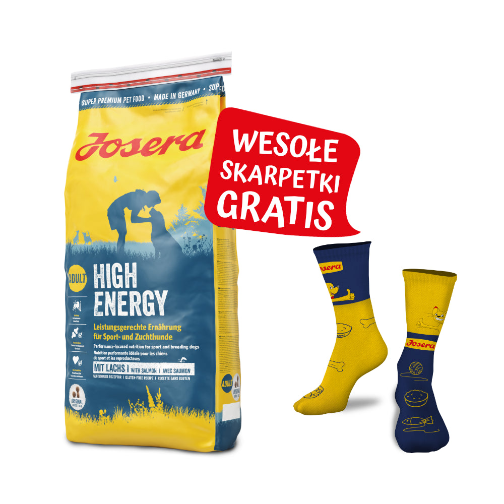 Pakiet Josera High Energy Łosoś Psy Sportowe Hodowlane 15 kg + Skarpetki GRATIS!