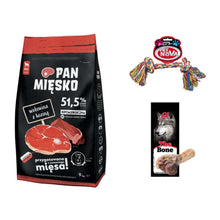 Pakiet Pan Mięsko Karma Sucha Dla Dorosłych Psów Wołowina Z Koziną Rozmiar M 9 kg + Zabawka, Kość GRATIS!