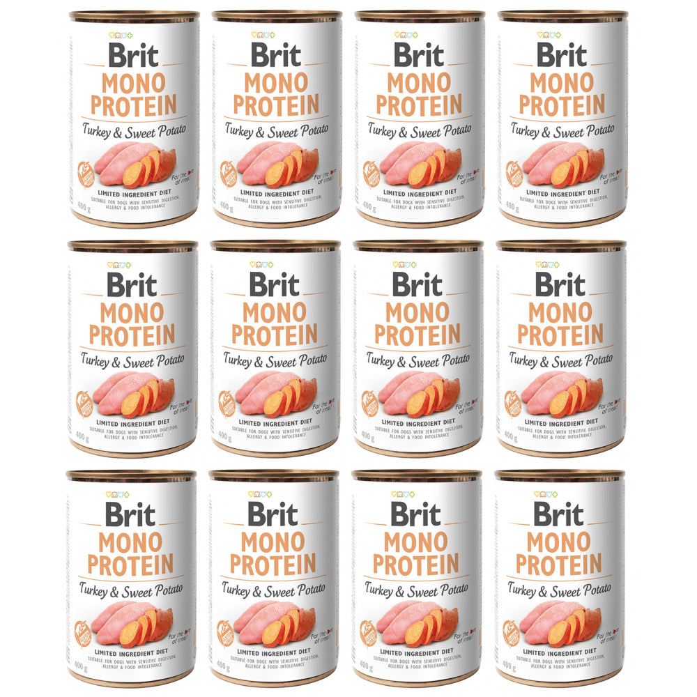 PAKIET FBA Brit Mono Protein Turkey & Sweet Potato Indyk Batat Mokra Karma Dla Psa 400 g X 12