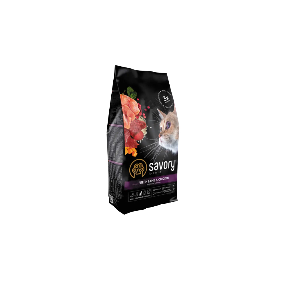 Savory Adult Cat Sterilised Lamb&Chicken Karma Sucha Dla Dorosłych Kotów Po Sterylizacji i Kastracji z Jagnięciną i Kurczakiem 2 kg