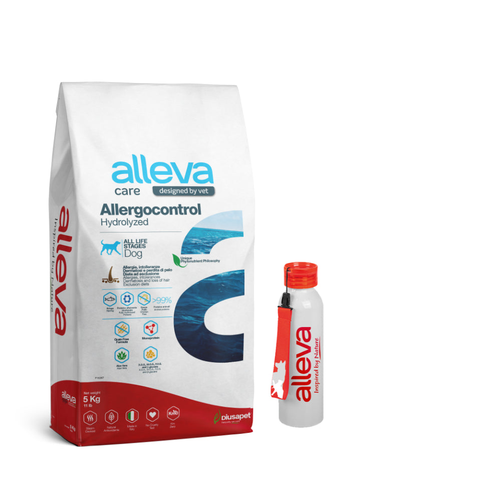 Pakiet Alleva Care Allergocontrol Sucha Karma Dla Psów Na Każdym Etapie Życia Zmniejszająca Nietolerancje Pokarmowe 5 kg + Bidon GRATIS!