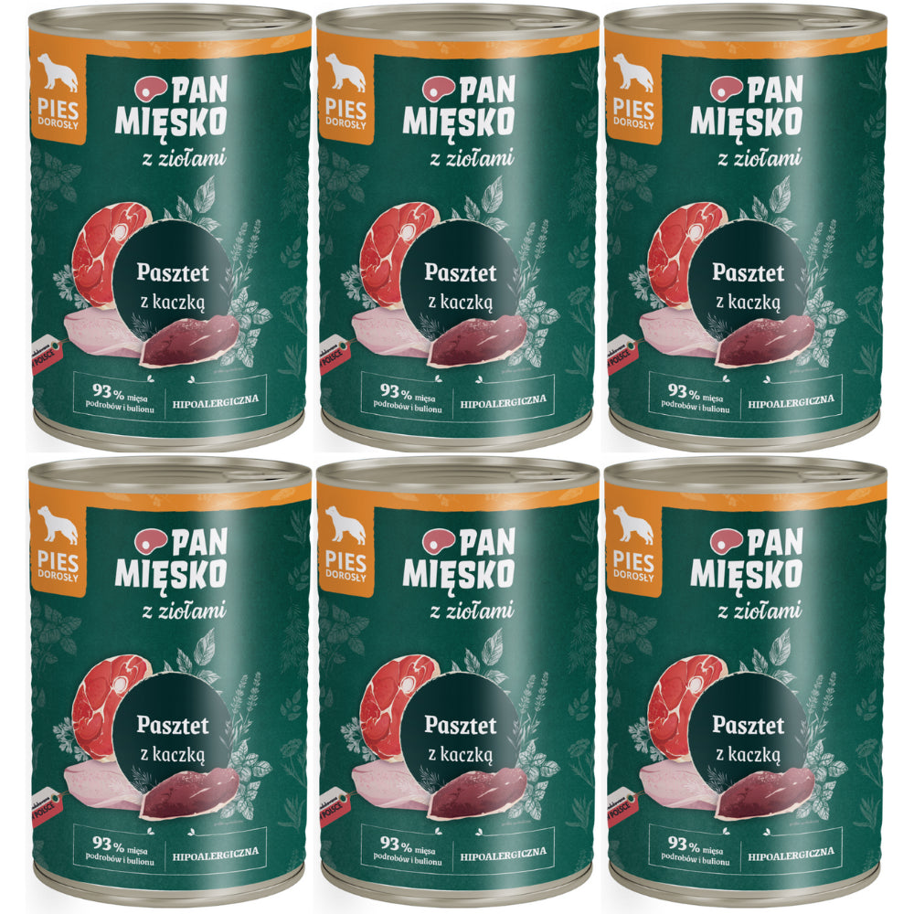 Pakiet Pan Mięsko Mokra Karma Dla Dorosłych Psów Pasztet z Ziołami i Kaczką 6 x 400 g