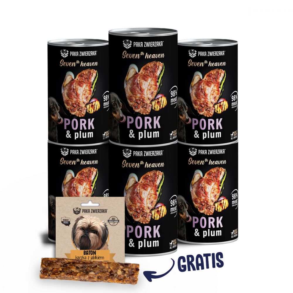 Pakiet Paka Zwierzaka Seventh Heaven Schab ze Śliwką Mokra Karma Dla Psa 6 x 400 g + Baton Kaczka z Jabłkiem 28 g GRATIS!