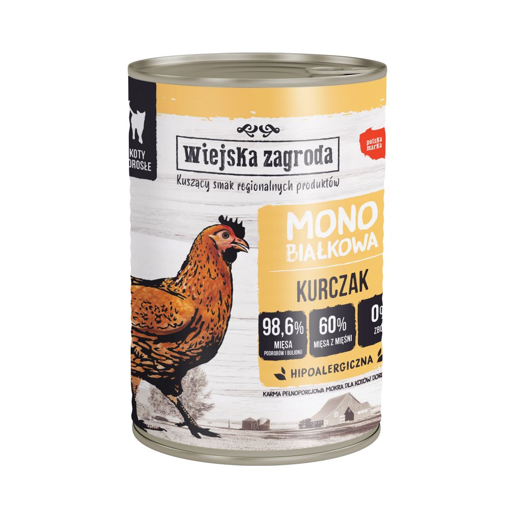 Wiejska Zagroda Monoproteinowa Mokra K﻿arma Dla Dorosłych Kotów Kurczak 400 g