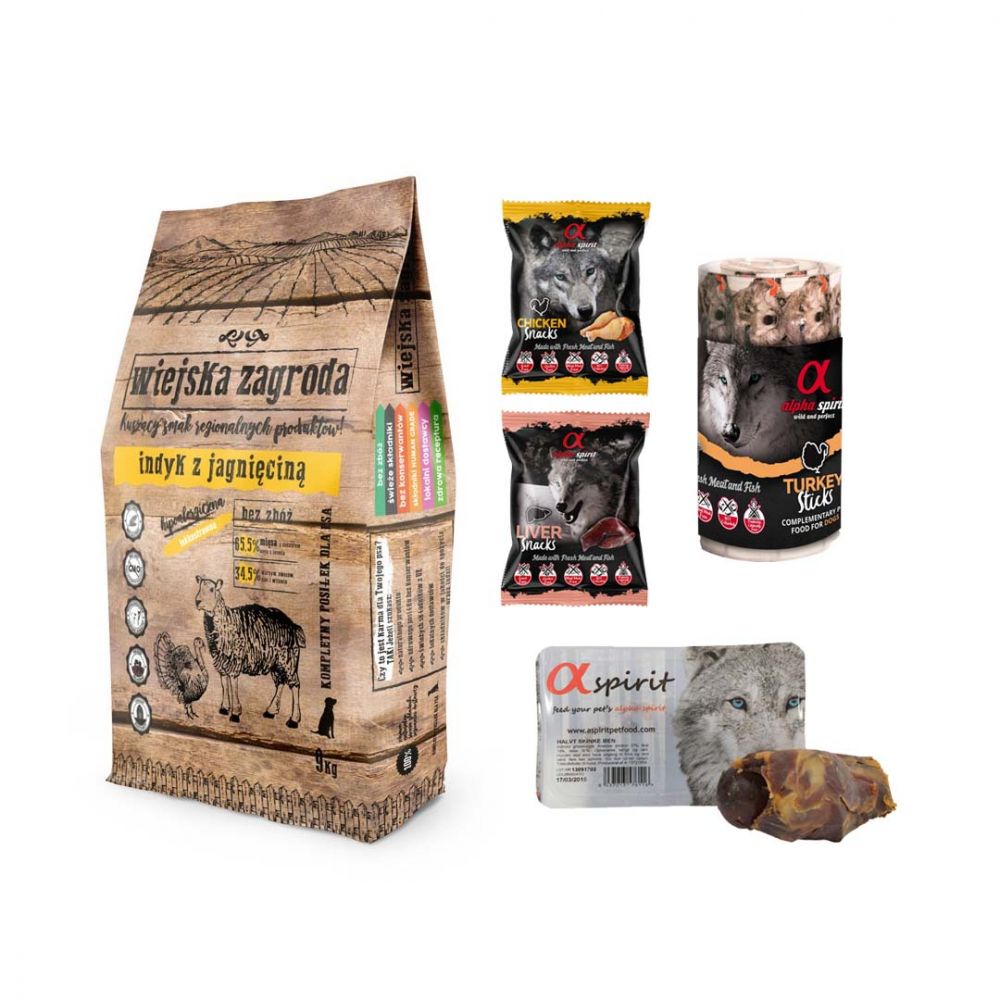 Pakiet Wiejska Zagroda Karma Sucha Indyk z Jagnięciną 9 kg + 4 GRATISY!