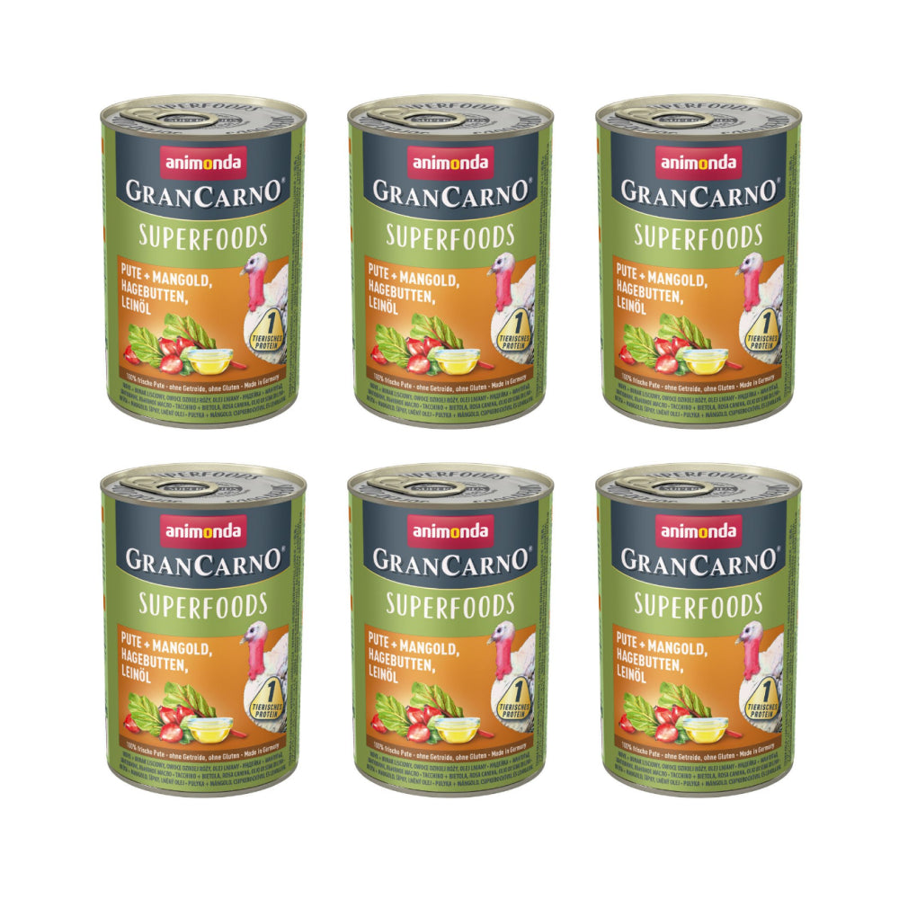 Pakiet Animonda GranCarno Superfoods Indyk, Burak Liściowy, Dzika Róża, Olej Lniany 6 x 400 g