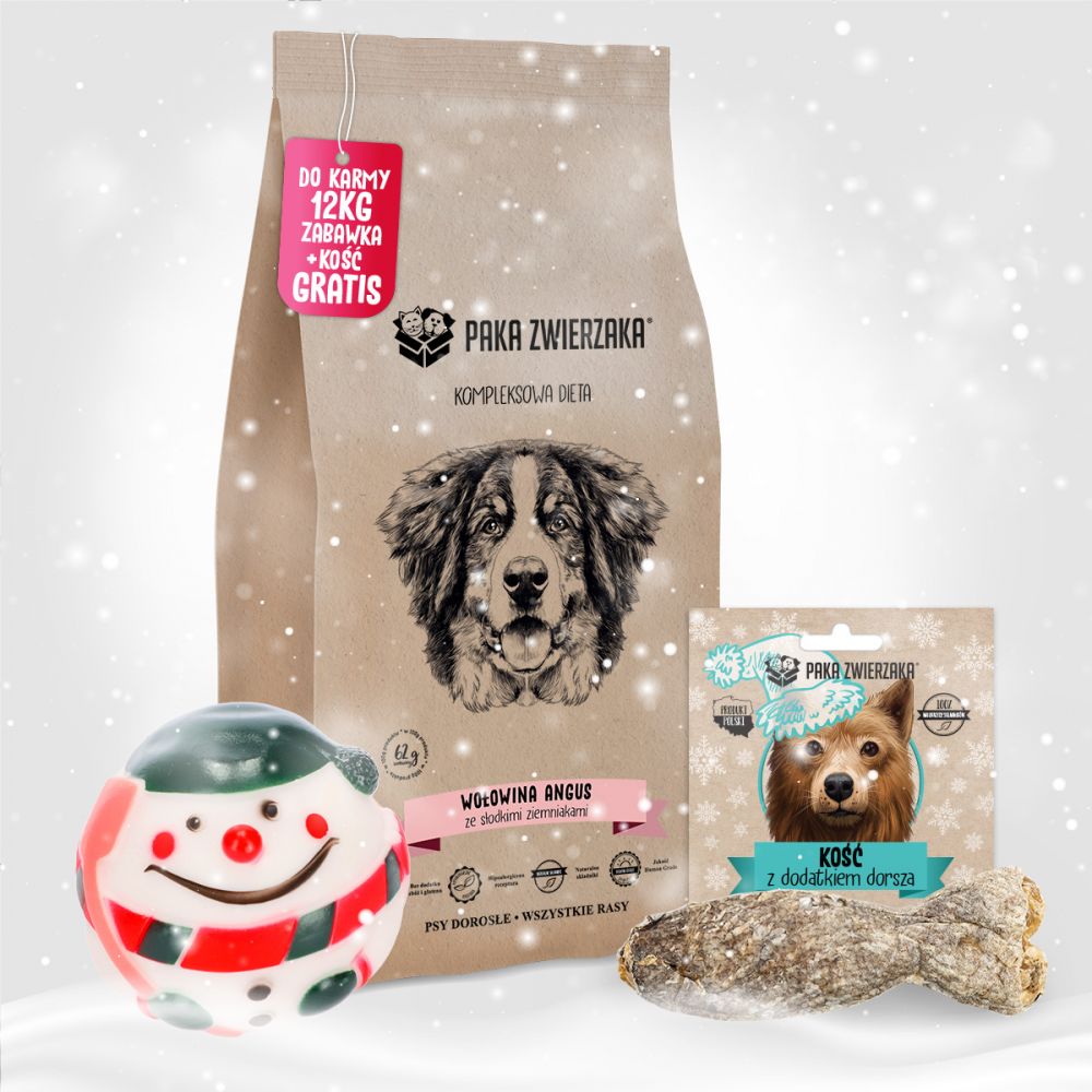 Pakiet Paka Zwierzaka Bezzbożowa Karma Dla Psa Wołowina Angus 12 kg + Piłka, Przysmak GRATIS!