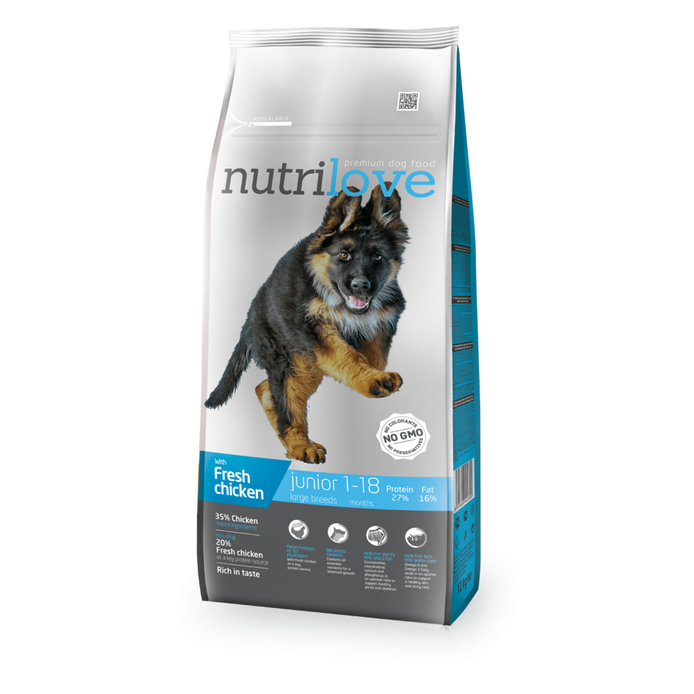 Nutrilove Junior L Karma Z Kurczakiem Dla Szczeniaków Dużych Ras 12 kg