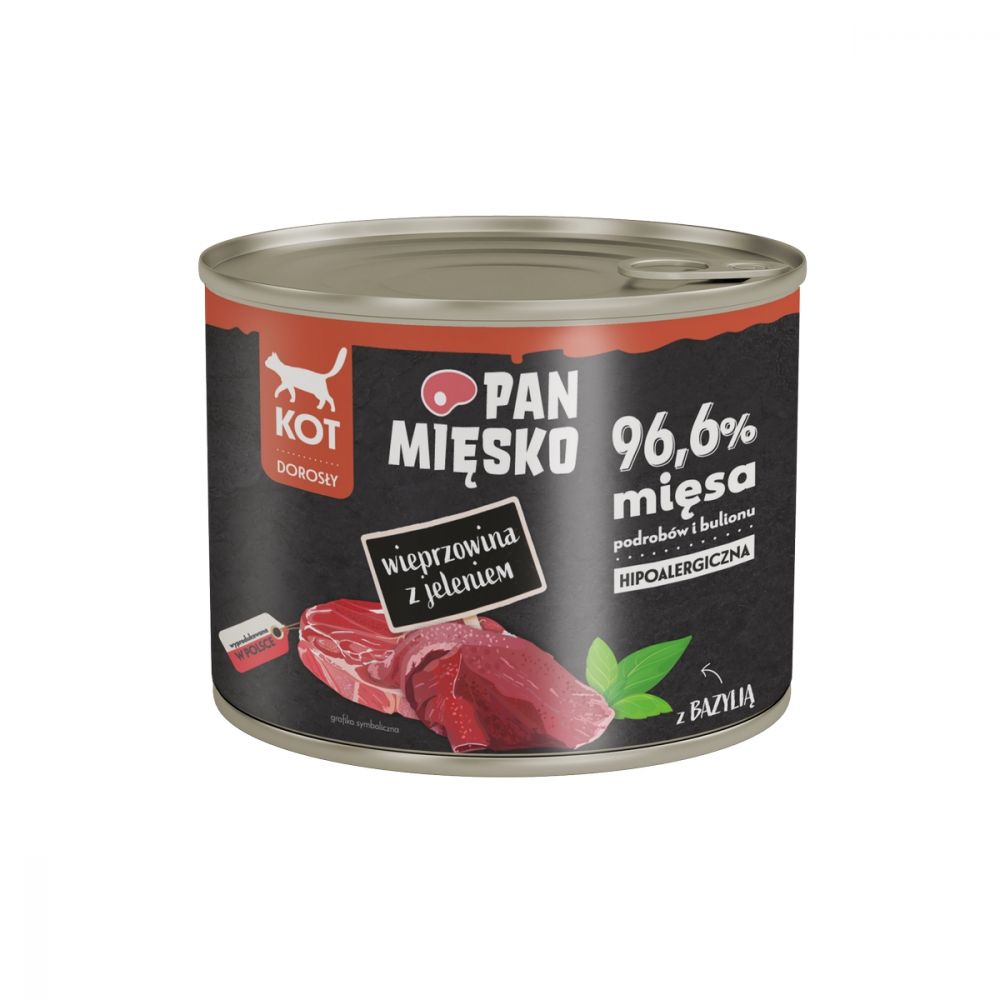 Pan Mięsko Mokra Karma Dla Dorosłych Kotów Wieprzowina z Jeleniem 200 g