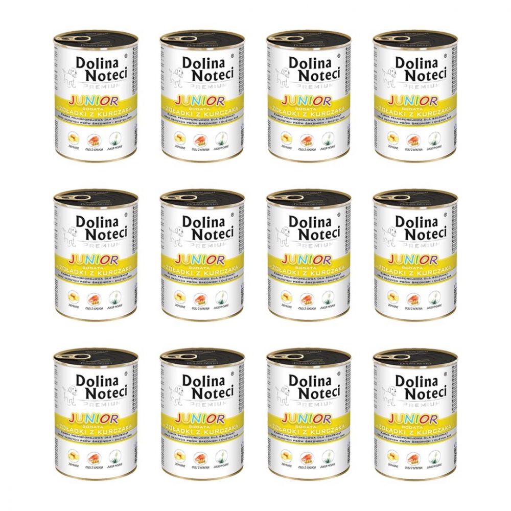 Pakiet Dolina Noteci Premium Bogata w Żołądki z Kurczaka Junior 12 x 400 g