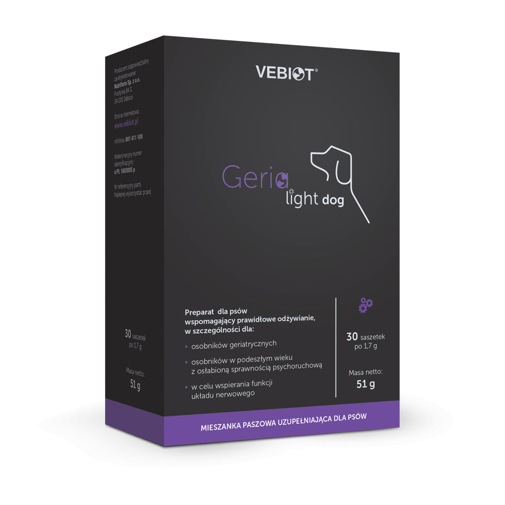 Vebiot Geria-Light Dog Preparat Dla Starszych Psów Wspomagający Prawidłowe Funkcjonowanie Układu Nerwowego 30 Saszetek Typu Stick