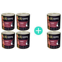 Pakiet Savory Dog Adult Mono Turkey Karma Mokra Monoproteinowa Dla Dorosłych Psów Wszystkich Ras z Indykiem 4 x 800 g + 2 Puszki Gratis!