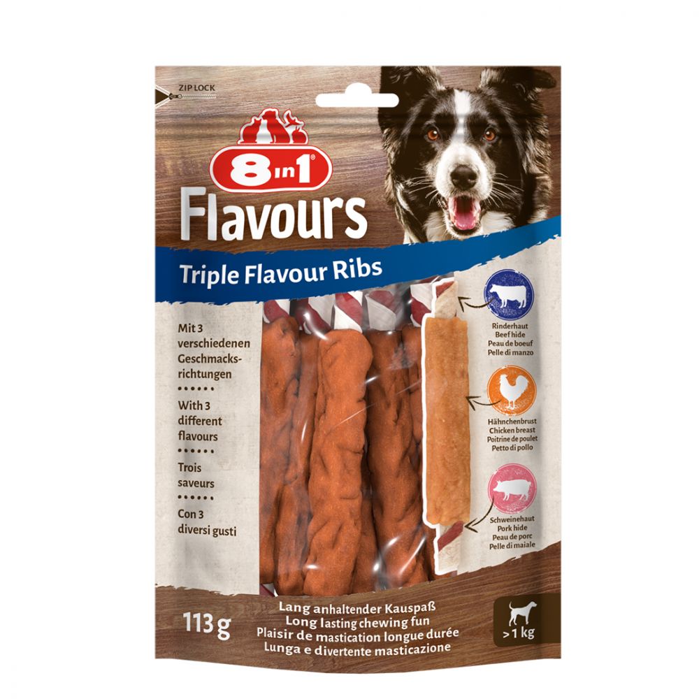 8in1 Triple Flavour Ribs Przysmak Do Żucia Dla Psów 6 sztuk 113 g