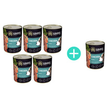 Pakiet Savory Dog Puppy Chicken Karma Mokra Dla Szczeniąt Psów Wszystkich Ras z Kurczakiem 5 x 400 g + 1 Puszka Gratis!