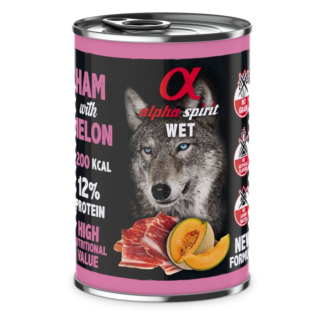 Alpha Spirit Mokra Karma Dla Dorosłych Psów Wszystkich Ras z Szynką i Melonem 400 g