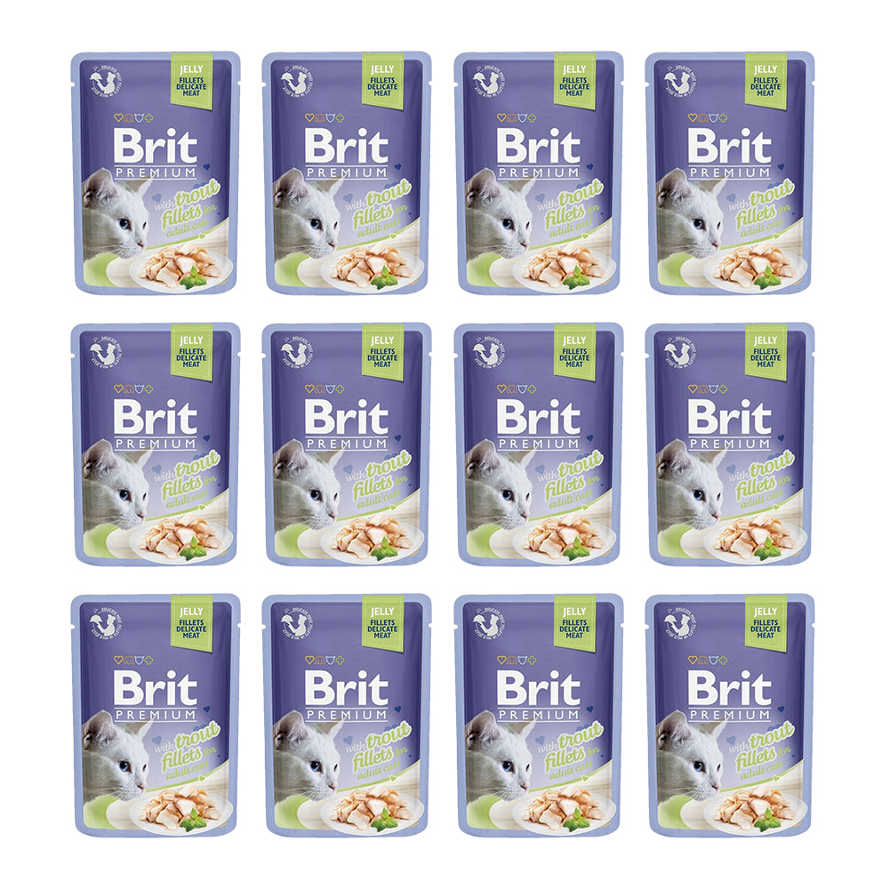 Pakiet Brit Premium Trout Fillets in Jelly Pstrąg Galaretka Mokra Karma Dla Kota 12 x 85 g