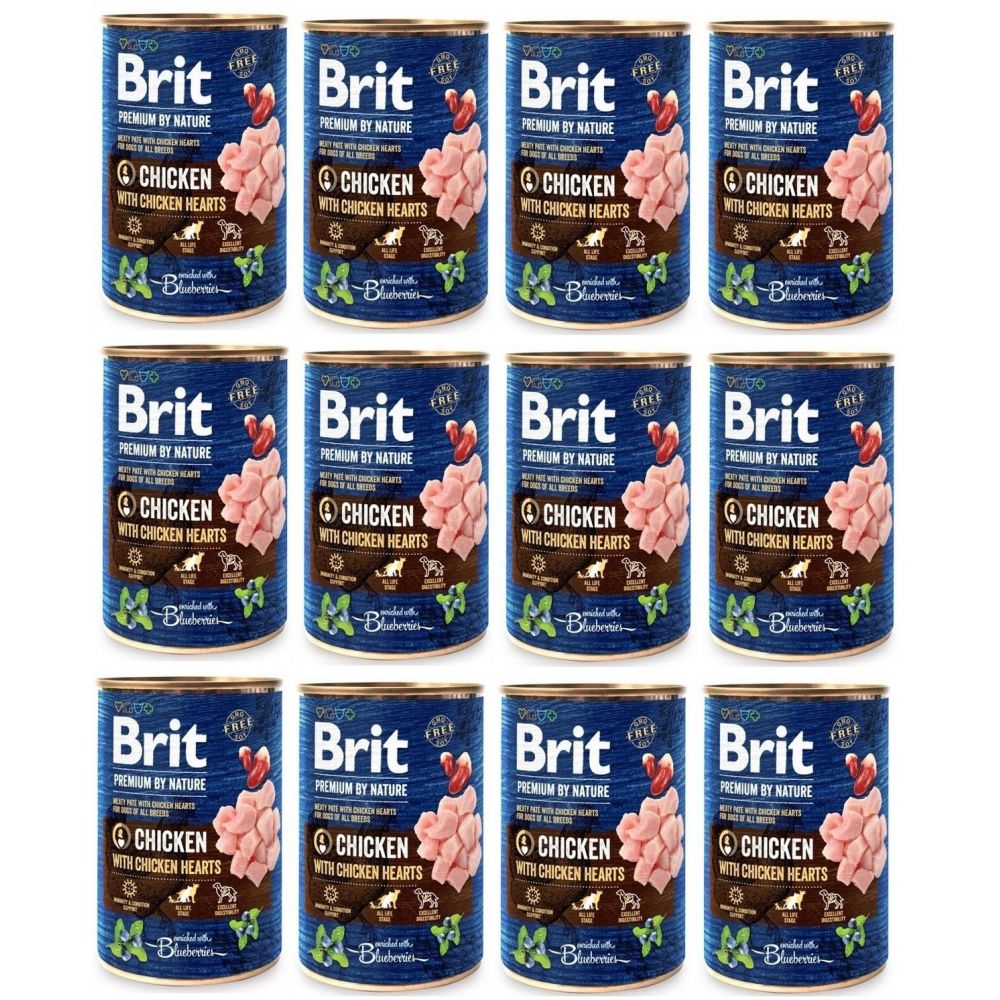 Pakiet Brit Premium By Nature Chicken with Chicken Hearts Kurczak Serca z Kurczaka Mokra Karma Dla Psa 12 x 400 g