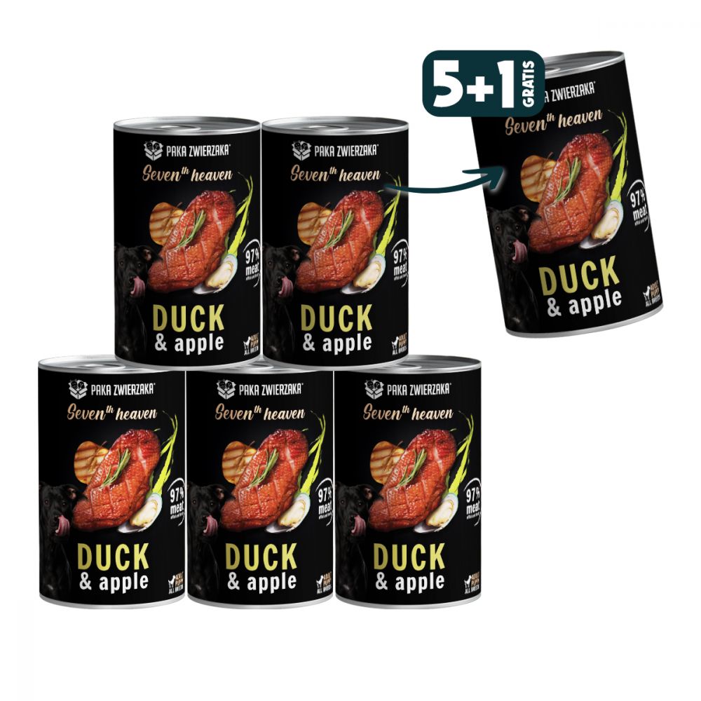 Pakiet Paka Zwierzaka Seventh Heaven Kaczka z Jabłkiem Mokra Karma Dla Psa 5 x 400 g + 1 Puszka GRATIS!