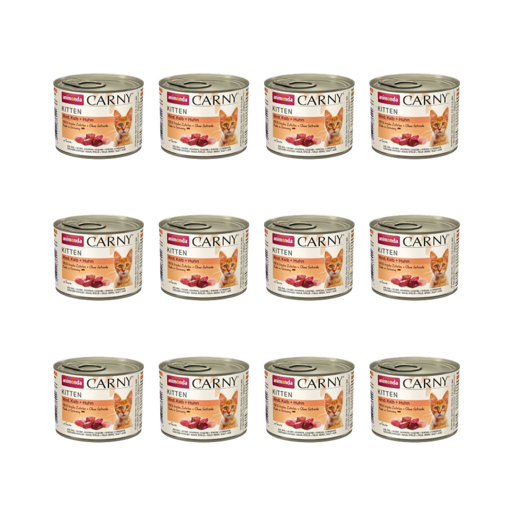 Pakiet Animonda Carny Wołowina, Cielęcina, Kurczak Kitten 12 x 200 g