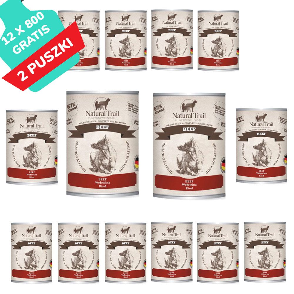 Natural Trail Wołowina Bezzbożowa Karma Dla Psa 12 x 800 g + 2 gratis