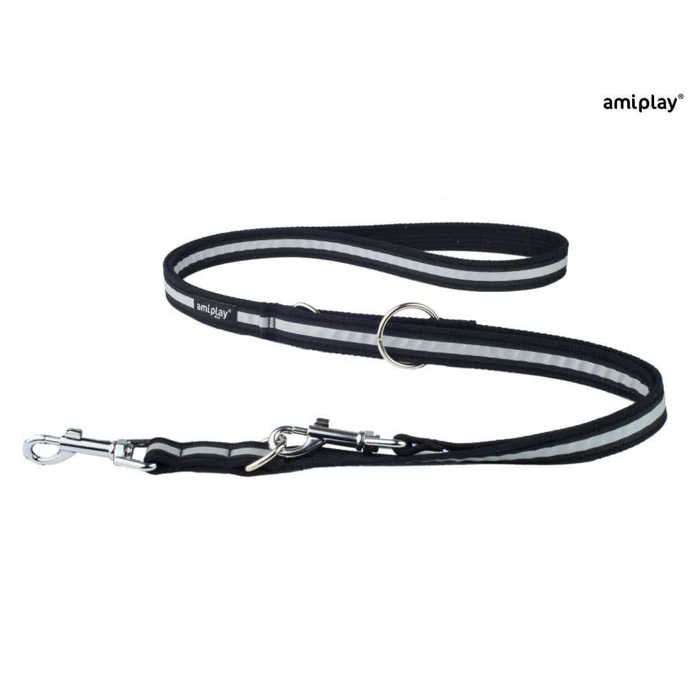 Amiplay Smycz 6 w 1 Cotton Shine Czarna 100 - 200  cm Rozmiar S