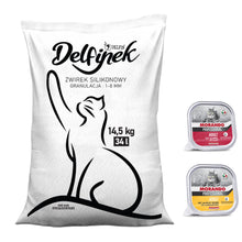 Pakiet Delfin Żwirek Silikonowy Delfinek 1-8 mm 14.5 kg 34 l + 2 x Morando Mokra Karma GRATIS!