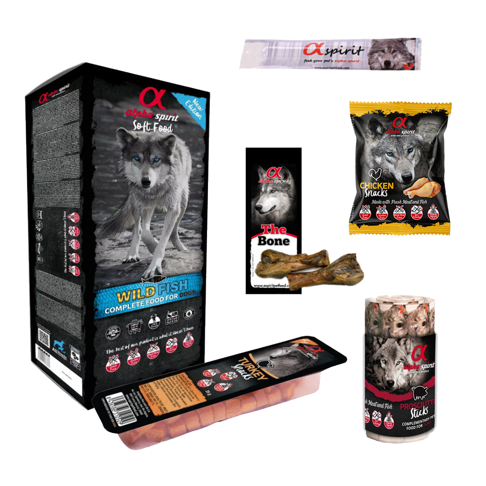 Pakiet Alpha Spirit Pełnoporcjowa Karma Sucha Miękka Wild Fish Ryba 9 kg + 5 Przysmaków Alpha Spirit GRATIS!