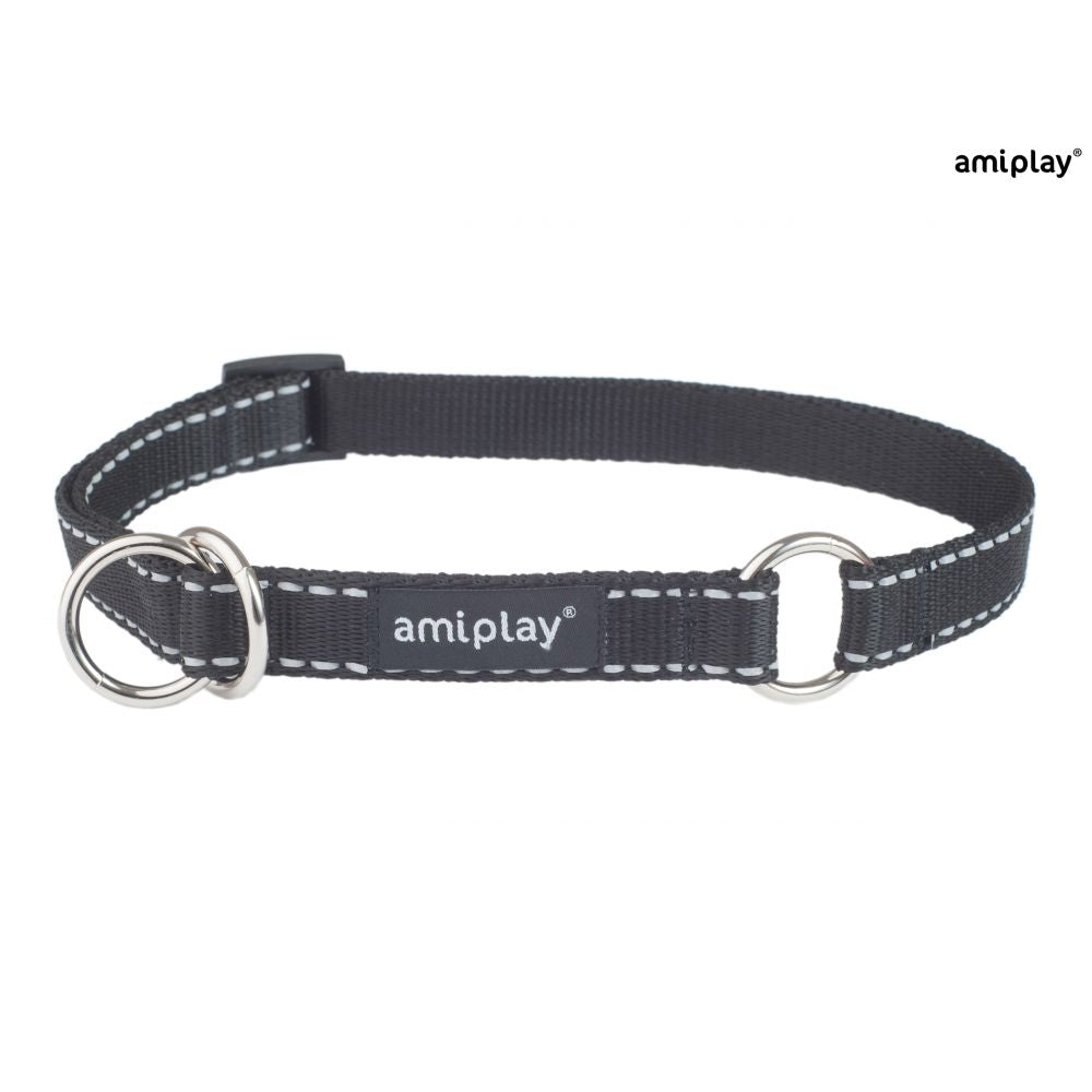 AmiPlay Obroża Półzaciskowa Reflective Czarna Rozmiar XL