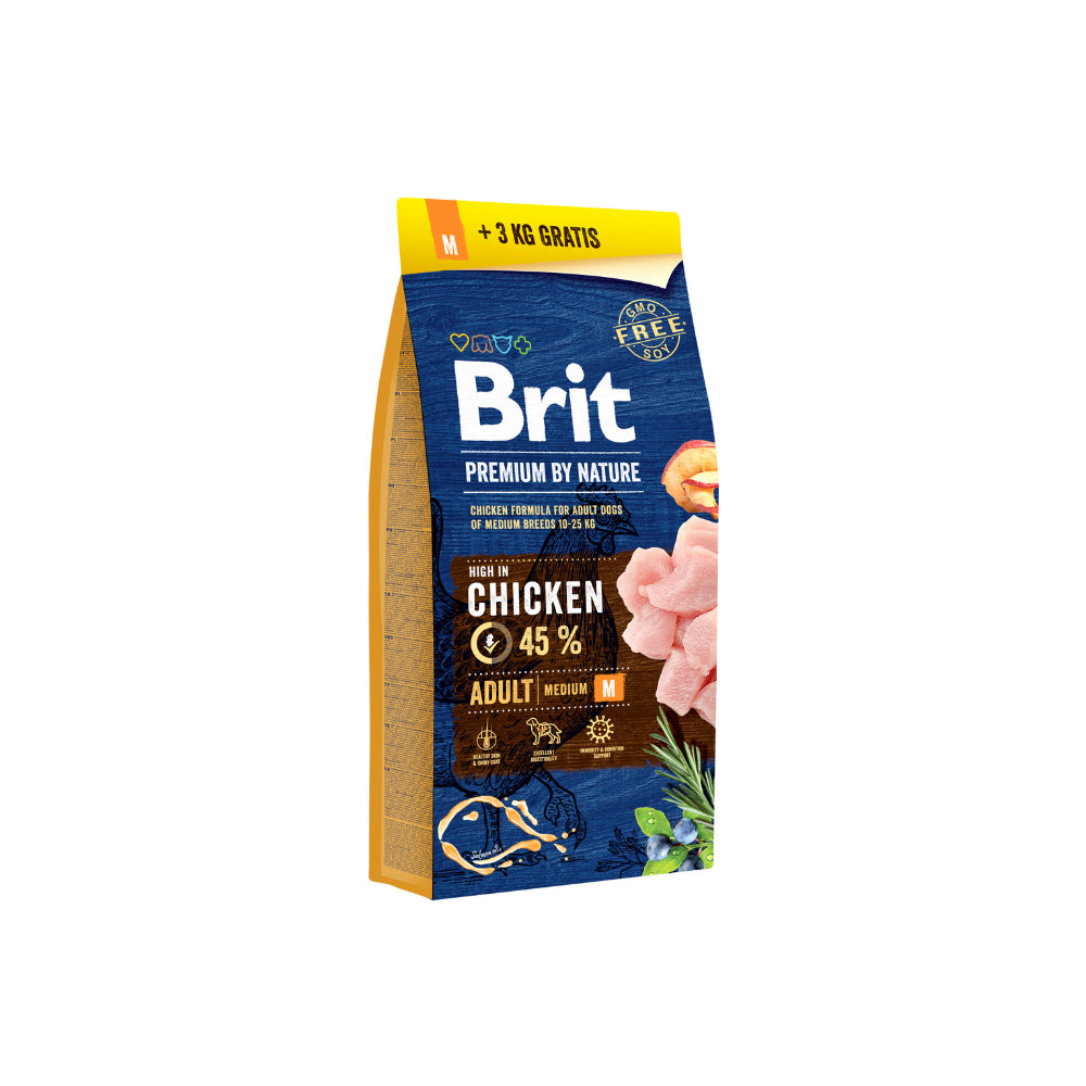 Brit Premium By Nature Chicken Adult Kurczak Karma Dla Dorosłych Psów Średnich Ras   M 15 kg + 3 kg